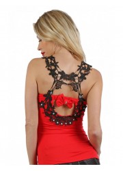 Top sexy pour femme en maille fine tissu extensible rouge avec bretelles en dentelle sophie libertine Rennes