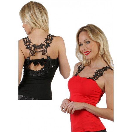 débardeur sexy pour sortir en club noir ou rouge en dentelle Sophie Libertine Vannes