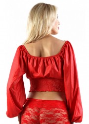 top sexy pour femme en wetlook rouge à manches longues bouffante sophie libertine vannes