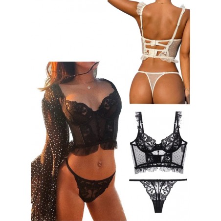 Lingerie sexy pour femme soutien gorge bustier avec string Sophie Libertine Vannes