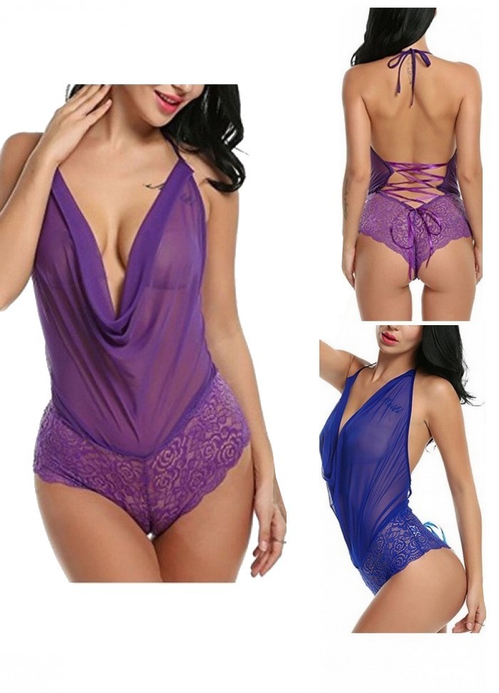 Body sexy pour femme en tulle violet ou bleu tenue coquine pas cher -Sophie libertyne vannes