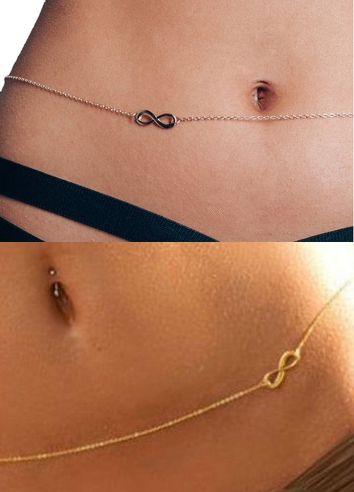 Chaine de taille pour femme avec signe de l'infini couleur or ou argent