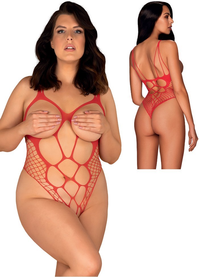 Body sexy libertin Seins nus filet Crotchless Teddy rouge grande taille-sophie libertine