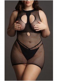 Robe courte sexy en résille noir Duo Net Open Cup - Grande taille- face