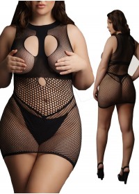 Robe courte en résille noir Duo Net Open Cup - Grande taille sophie libertine