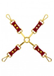 Hogtie croix pour attacher menotte chevilles et poignetsen cuir rouge
