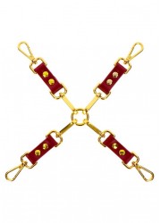 Hogtie croix pour attacher menotte chevilles et poignetsen cuir rouge