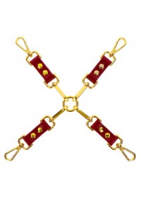 Hogtie croix pour attacher menotte chevilles et poignetsen cuir rouge