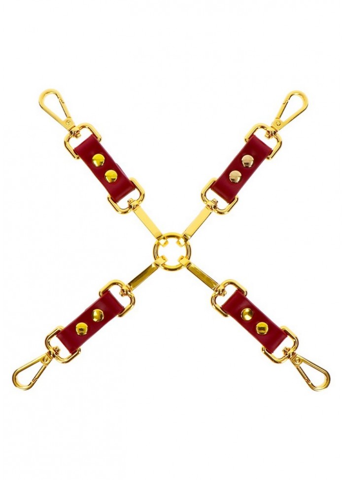 Hogtie croix pour attacher menotte chevilles et poignetsen cuir rouge