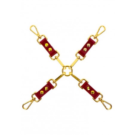 Hogtie croix pour attacher menotte chevilles et poignetsen cuir rouge
