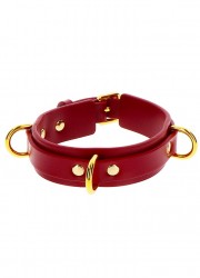 Collier chic pour soumise en cuir rouge et or sophie libertine