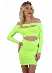 Robe courte sexy Pauline Wetlook Fluo jaune