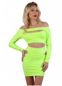 Robe courte sexy Pauline Wetlook Fluo jaune