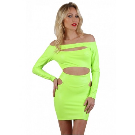 Robe courte sexy Pauline Wetlook Fluo jaune