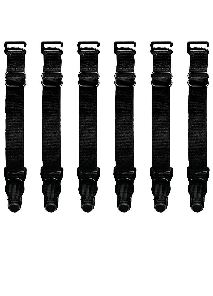 6 x Jarretelles élastiquées amovibles Attaches plastique Clip & Crochet Courte Noir