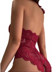 Lingerie coquine pour femme en dentelle rouge bordeaux Sophie Libertine