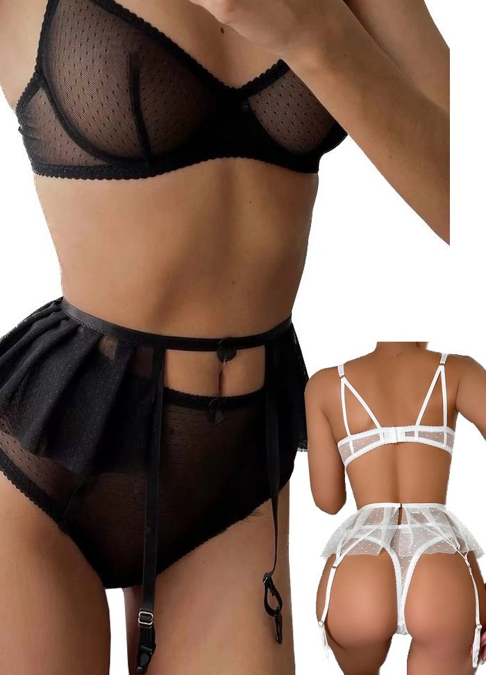 Lingerie sexy pour femme Ginie en tulle et plumetis noir ou blanc Sophie Libertine Vannes