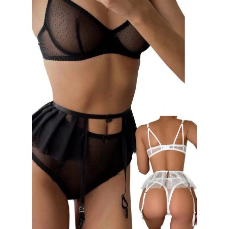 Lingerie sexy pour femme Ginie en tulle et plumetis noir ou blanc Sophie Libertine Vannes