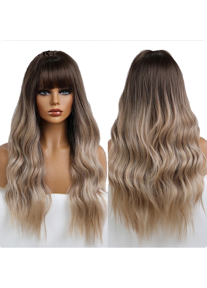 Perruque pour femme avec racine châtain foncé et cheveux blond