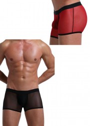 Boxer pour homme en tulle transparent rouge-noir