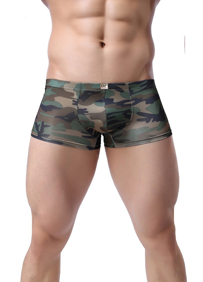 Lingerie sexy pour homme boxer en tissu souple avec motif camouflage