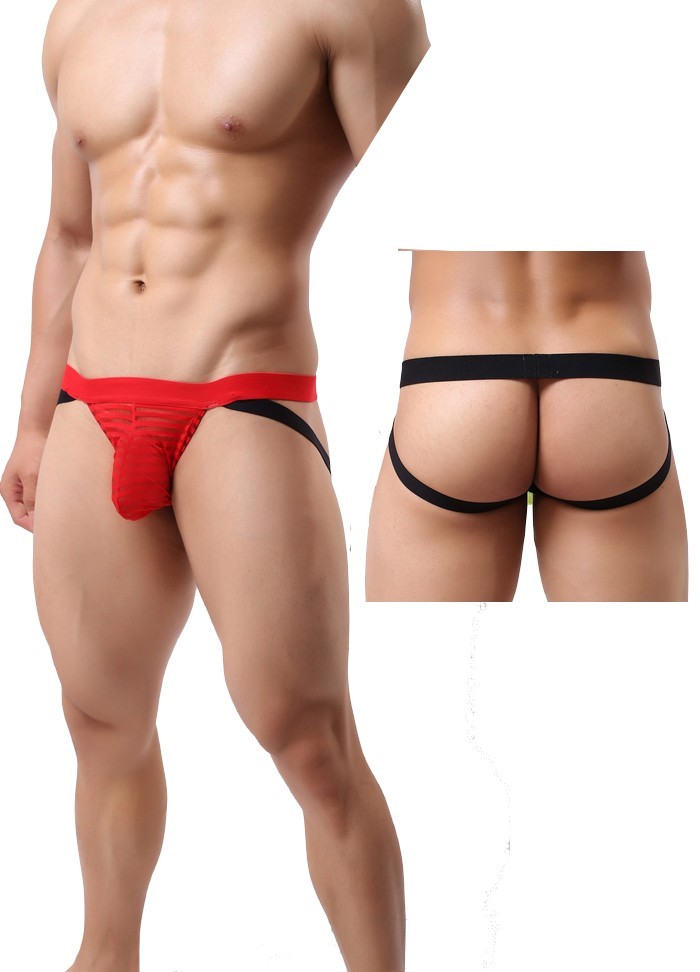 JockStrap alterné rayures transparentes noir-rouge