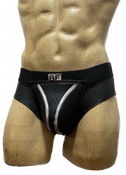 Slip homme zipp entre fesses et coque amovible Aspect cuir noir-argent