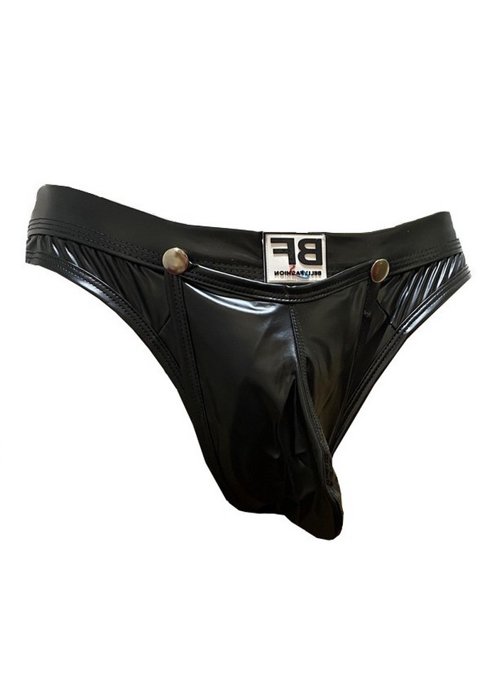 Belly String homme Aspect cuir noir avec pression