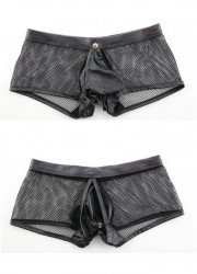 Lingerie masculine boxer pour homme en résille et simili cuir noir