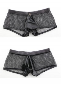 Lingerie masculine boxer pour homme en résille et simili cuir noir