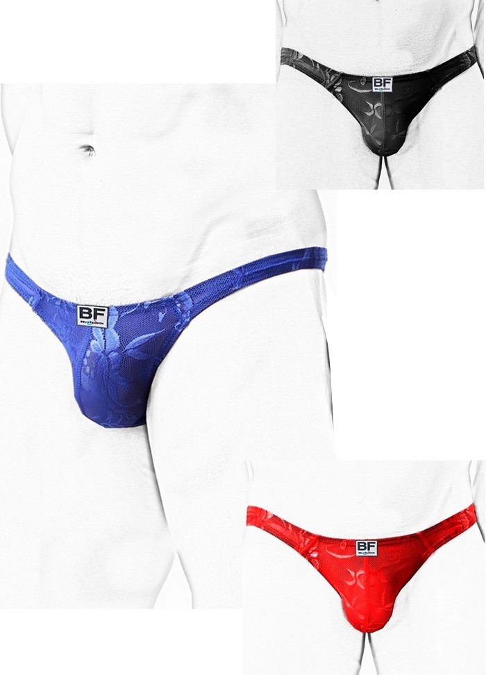 String homme dentelle noir-bleu-rouge