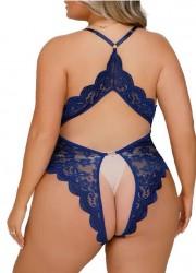 body sexy en dentelle bleu fesses ouvert entre les jambes Florentine Grande Taille