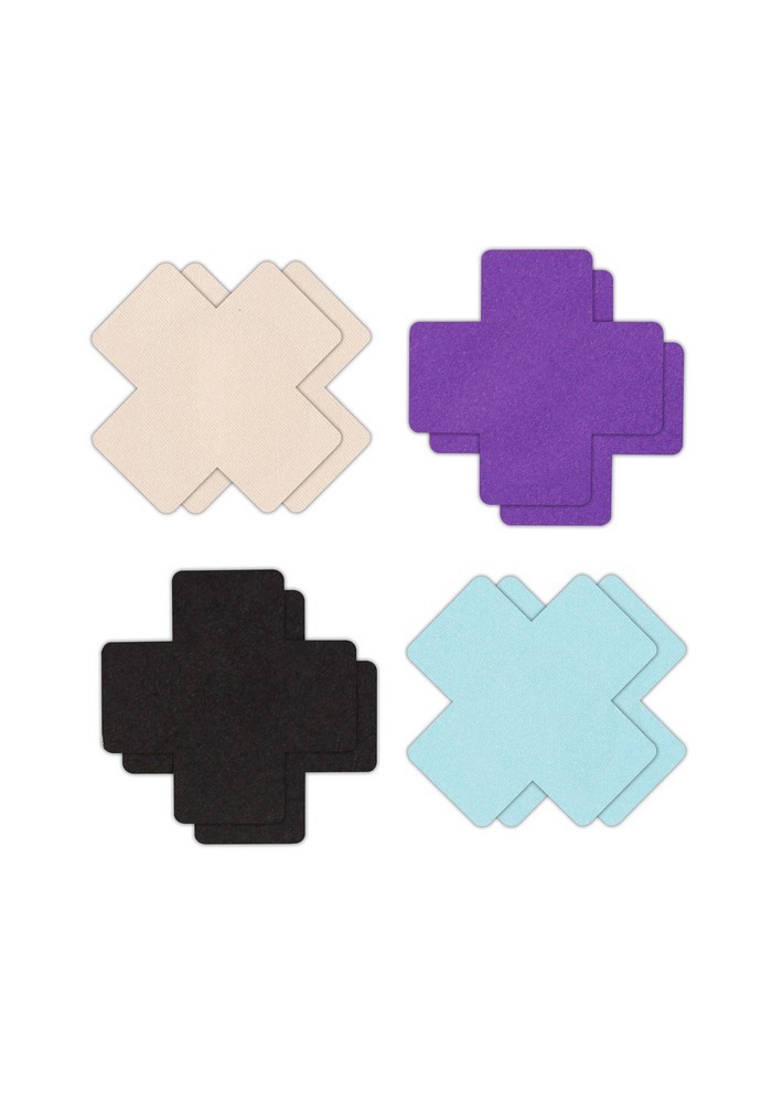 8 Nippies caches tétons Pasties Cross Assortiment violet-noir-bleu-chair