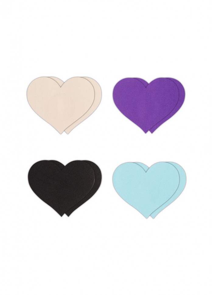 Nippies caches tétons Coeur Pasties Heart Assortiment 4 Paires vert-noir-bleu-chair