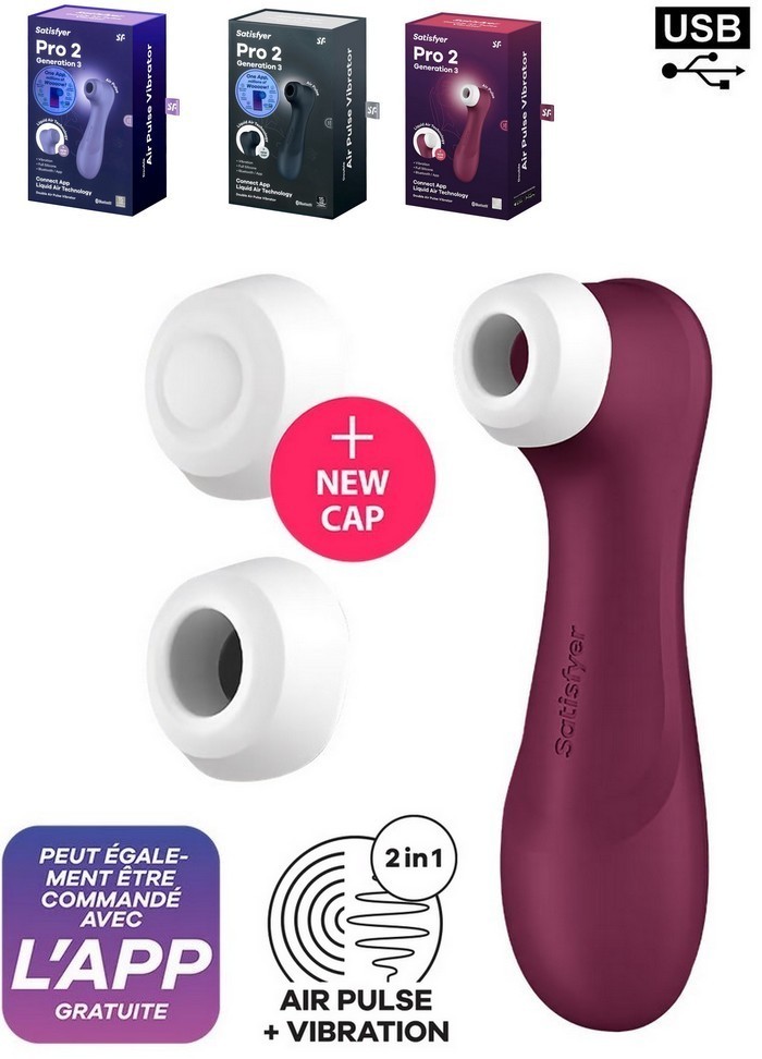 Satisfyer Pro 2 Génération 3 Appli Smartphone Aspire clitoris vibrant Rechargeable noir-violet-bordeaux