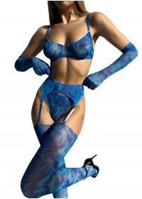 Lingerie coquine à petit prix pour femme en tulle transparent de couleur bleue