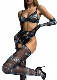 Ensemble lingerie féminine Painting  bleu-noir