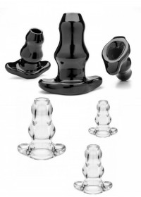 Plug anal Tunnel double Perfect Fit - Noir- transparent-S-M-L