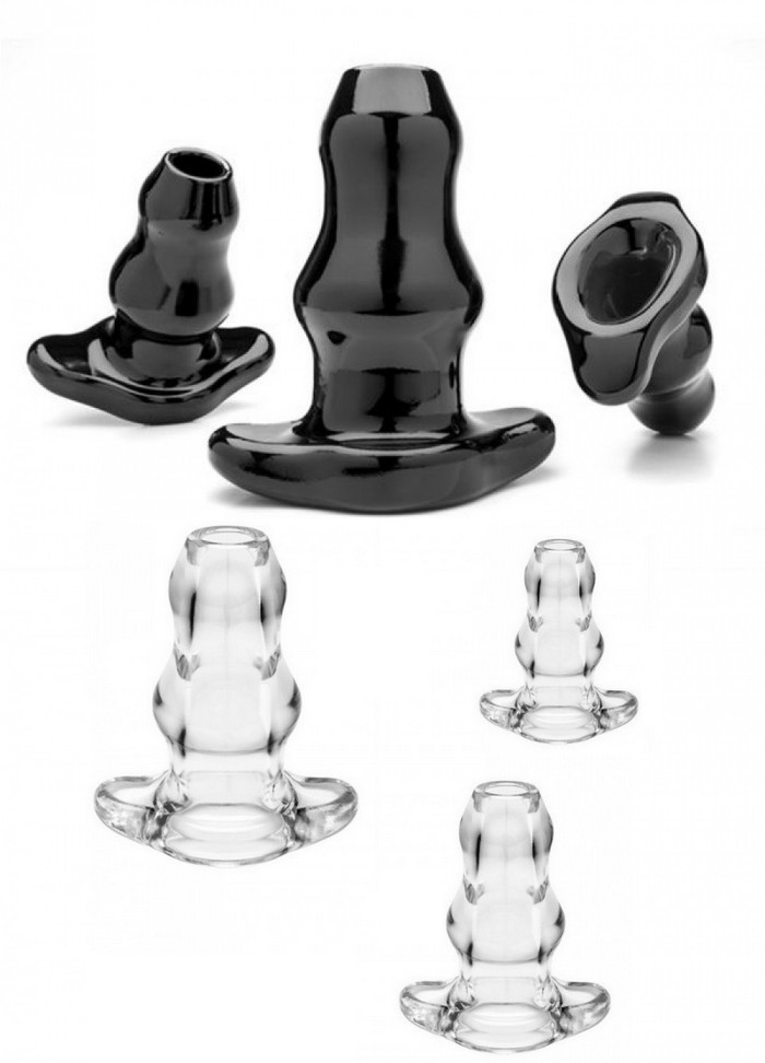 Plug anal Tunnel double Perfect Fit - Noir- transparent-S-M-L