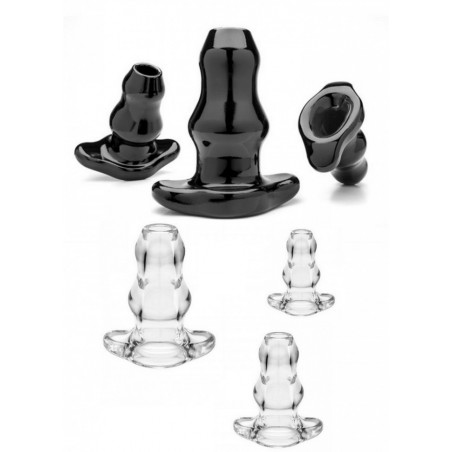 Plug anal Tunnel double Perfect Fit - Noir- transparent-S-M-L