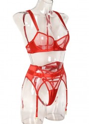 Sous-vêtement chic et coquin pour femme lingerie en tulle transparent rouge en vente chez Sophie Libertine Vannes
