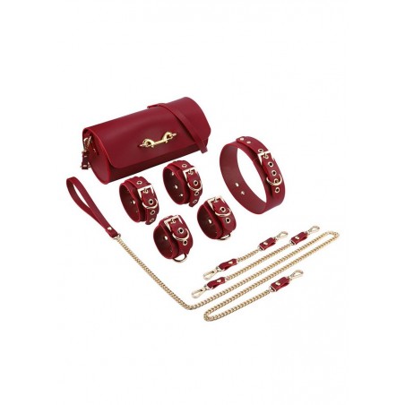Sac Malette avec accessoires BDSM-menottes-collier-laisse-bordeaux-or