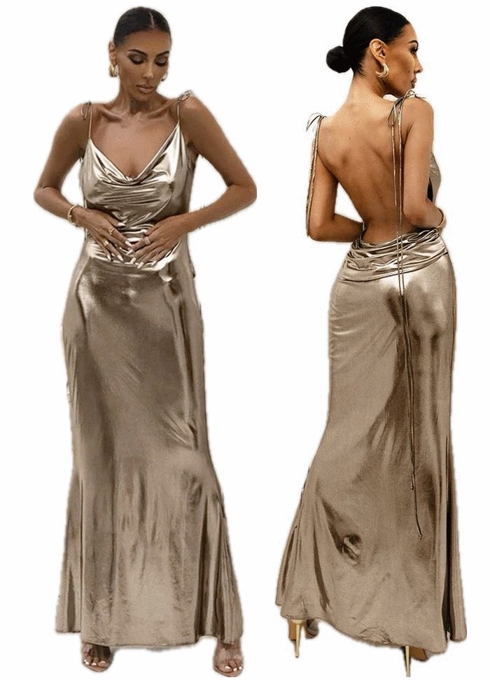 Robe courte et sexy pour femme en tissu dorée avec dos nu Sophie Libertine Vannes