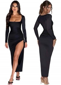 Robe longue avec manches, une robe noire pour vos soirée de réveillon libertin