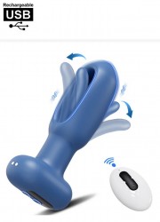 Plug anal Vibrant langue oscillante Rechargeable avec Télécommande Bleu