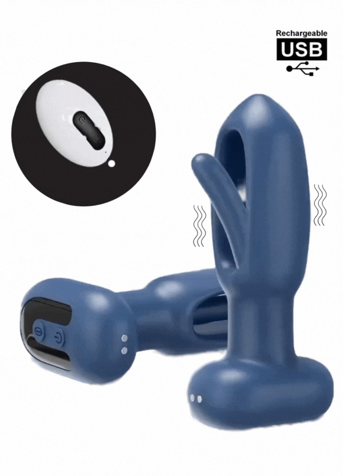 Plug anal Vibrant langue oscillante Rechargeable avec Télécommande Bleu