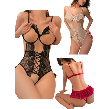 Body sexy pour femme en dentelle noir rouge ou blanche en vente chez sophie libertine vannes