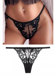 String sexy en dentelle noire pour femme avec bustier en ensemble en vente chez Sophie Libertine Vannes