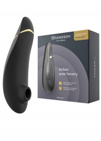 Womanizer premium 2 en silicone noir, stimulateur de clitoris pour femme en vente chez Sophie Libertine Vannes