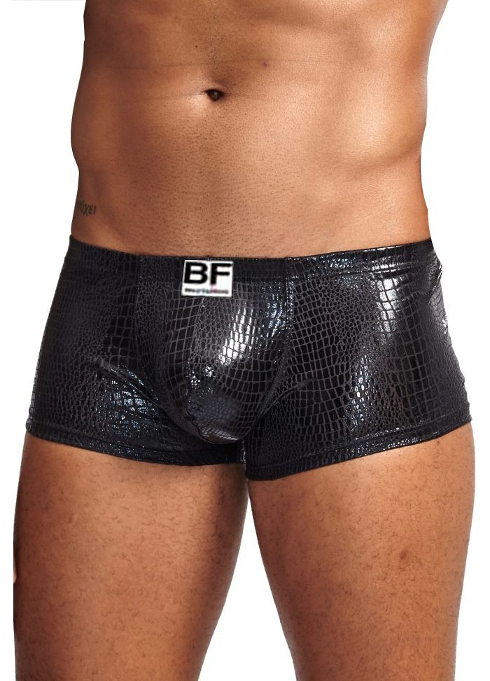 Boxer sexy pour homme effet crocodile noir mat et brillant en vente chez Sophie Libertine Vannes